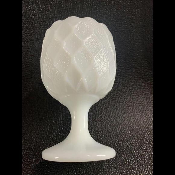 Vintage White Milk Glass Goblet Compote Pedestal Quilted Large 6.5" Tall - Picture 5 of 12
